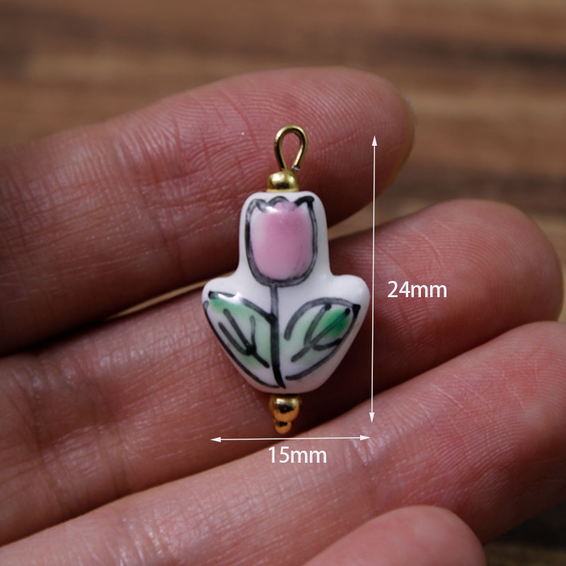 2Pcs/Lot Painted Handmade Ceramic Tulip/Tropical Fish Pendant Beads/Animal Charms/Steel Eye Pin DIY Necklace Earring Accessories: Antique Copper Plated