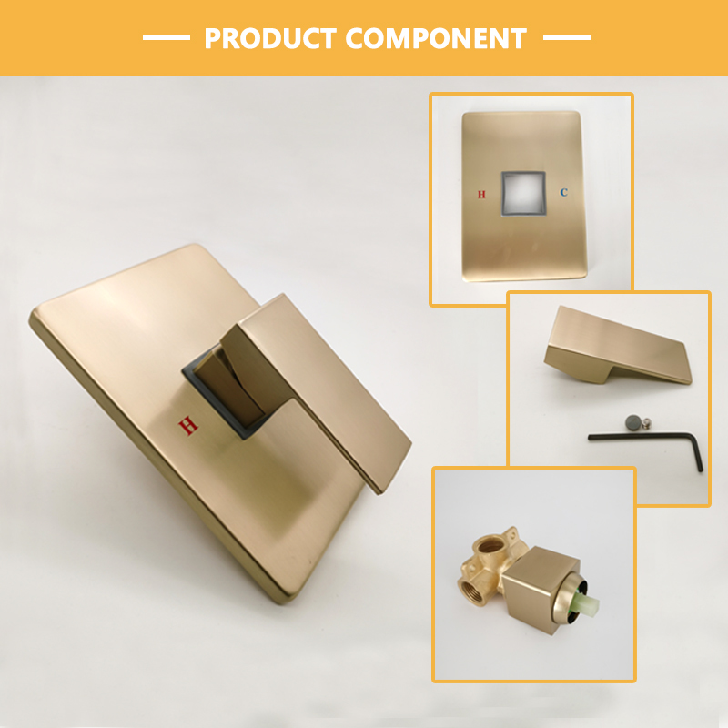 Messing Wandmontage Badkamer Douchekraan Set Vierkante Douchekop Mengkranen Handdouche Hoofd Borstel Goud In Muur Badkamer kranen