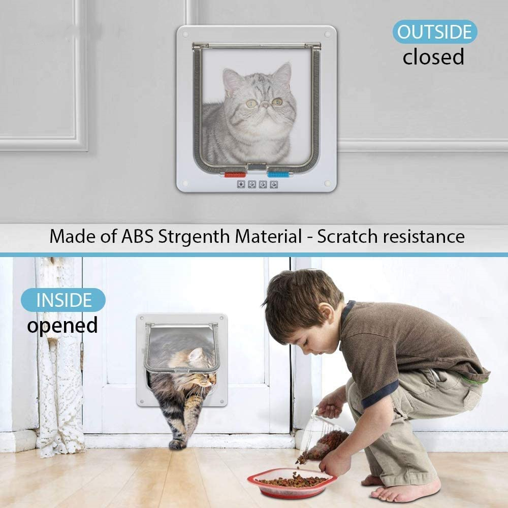 Cat Flap Door with 4 Way Lock Security Flap Door for Dog Cat Kitten Small Pet Gate Door Kit Cat Door
