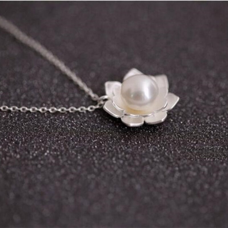 925 Sterling Silver Jewelry Female National White Lotus Shell Beads Pearl Flowers Pendant Necklaces H305