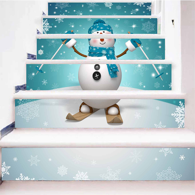 Estampilla para escalera de muñeco de nieve, pegatinas decorativas para escaleras, Feliz Navidad, autoadhesivo, pegatina 3D para pared, Mural, papel de pared, decoración del hogar