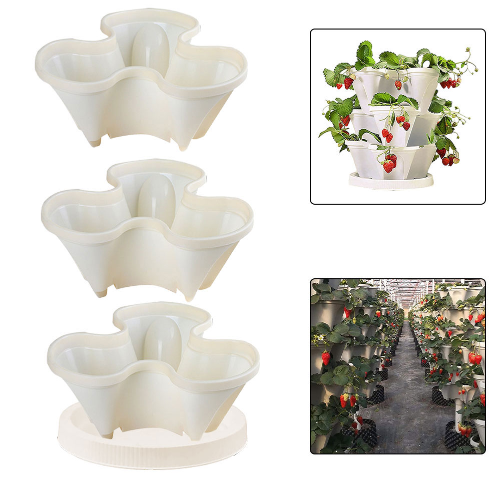 3PCS Stackable Flower Tower Multi-Layer Plant Pot Vertical Combination Planter Three Petal Plastic With Tray For Garden Balcony