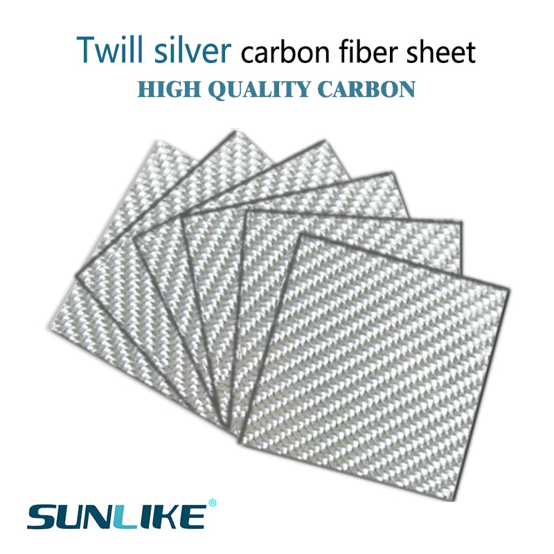 195x240mm 3K Colored carbon fiber plate panel board carbon fiebr sheet silver twill weave plate glossy matte full carbon fiber