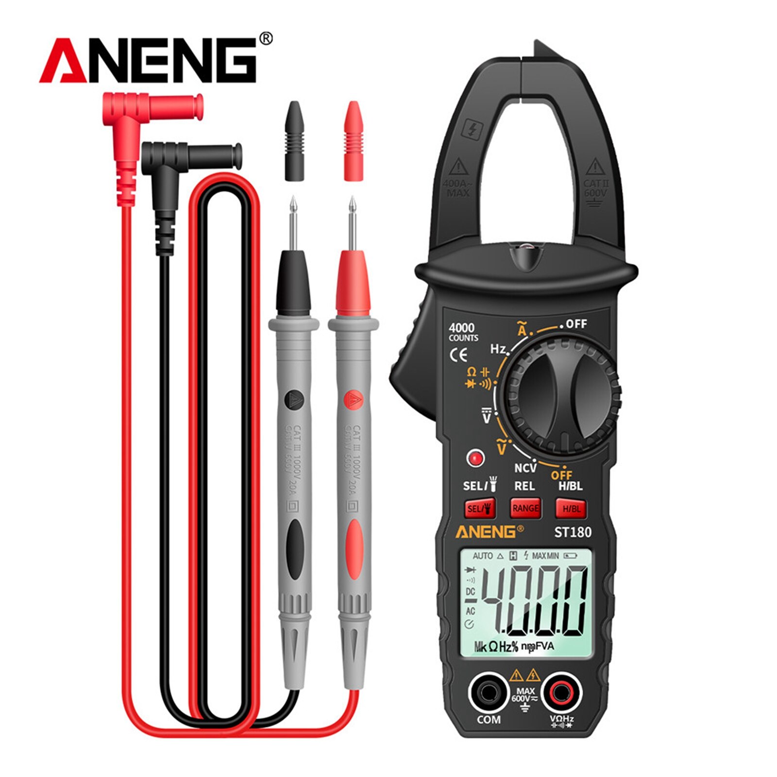 ANENG Clamp Meter AC and DC Current Multimeter 4000 Count Voltage Measurement Tester Ohmmeter Electrician Tools: black