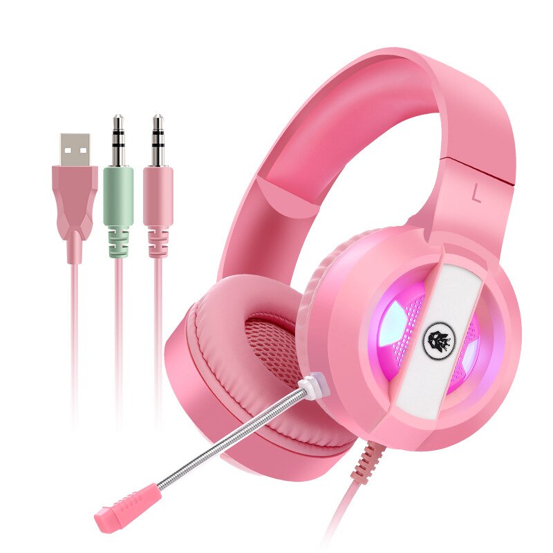 Gaming Headsets Gamer Hoofdtelefoon 7.1 Surround Sound Stereo Bedrade Koptelefoon Usb Microfoon Bule Licht Pc Laptop Game Headset: pink 3.5mm
