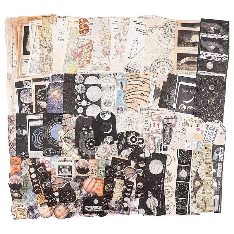 Vintage Scrapbook Supplies Pack (200 Pcs) for Art Journaling Junk Journal Planners DIY Paper Stickers: black