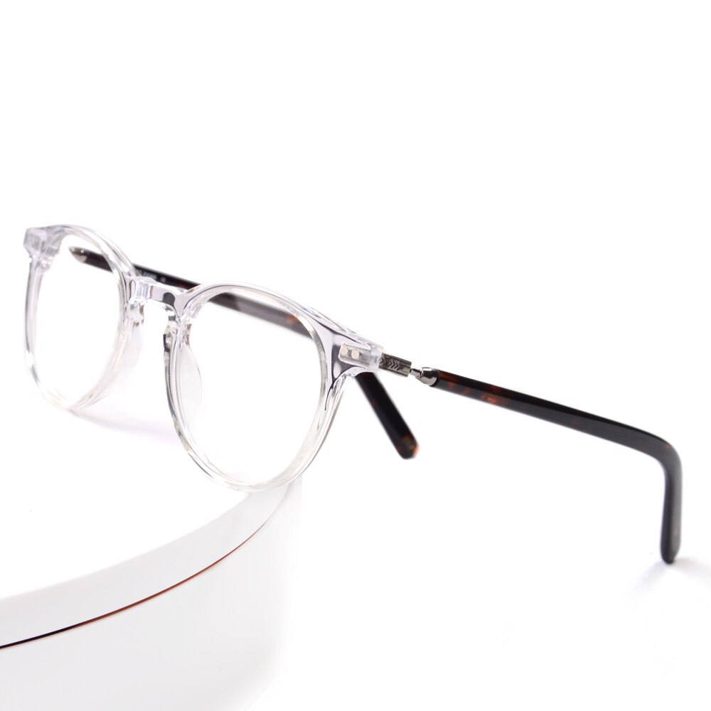 Håndlavet acetatramme til kvinder lille størrelse rund tynd briller gennemsigtig acetat brillestel til mænd recept nærsynethed: Gennemsigtig