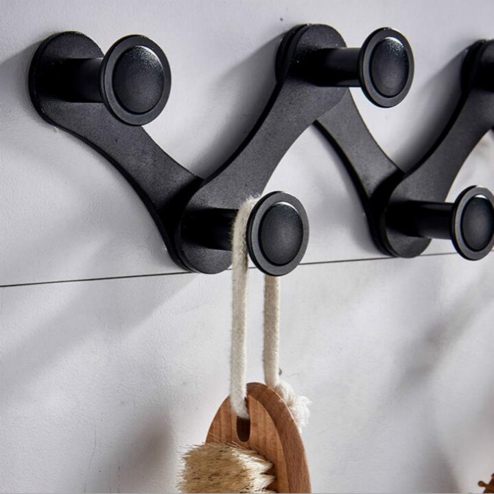 Black Accordion Coat Rail Towel Hooks Robe Hooks Expandable Hat Cap Rail Rack Hanger, Shape Adjustable and Changable, Aluminum,
