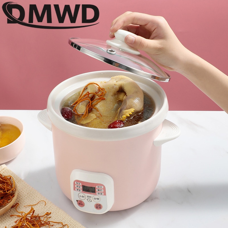 110V/220V Huishoudelijke Elektrische Smart Slowcooker Wit Porselein Pap Soep Stoven Machine Tijd Controle Babyvoeding stoomboot 1.5L