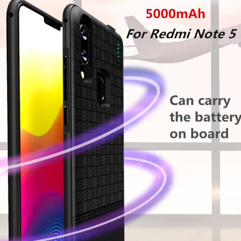 KQJYS 5000mAh Portable Power Bank Battery Charging Case For Xiaomi Redmi Note 5 Battery Case External Battery Charger Cases