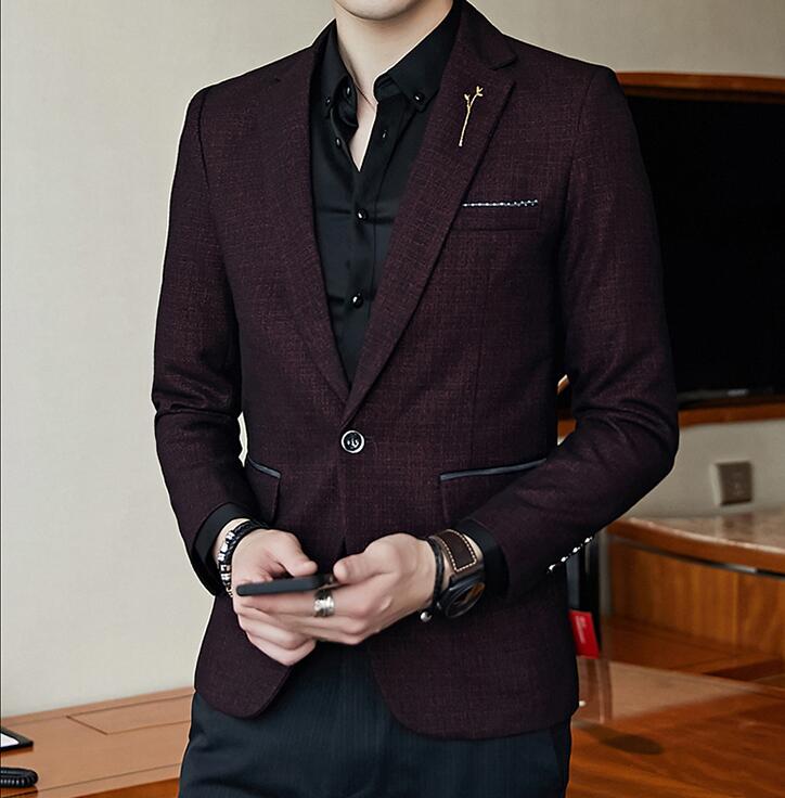 Men Stylish Blazer Dot Striped Blazers Men Slim Fit Blazer Business Casual Blazers M-3XL: Coral Red / L