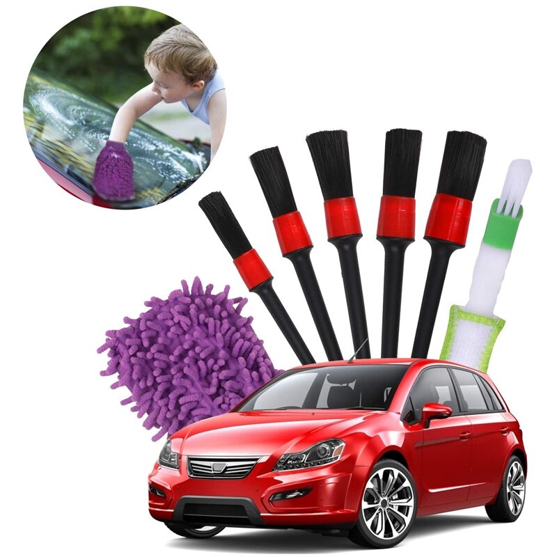 Car Detailing Brushes Set with Car Wash Mitt - Automotive Detail Cleaning Brushes Auto Car Detail Cleaning Brushes: Default Title