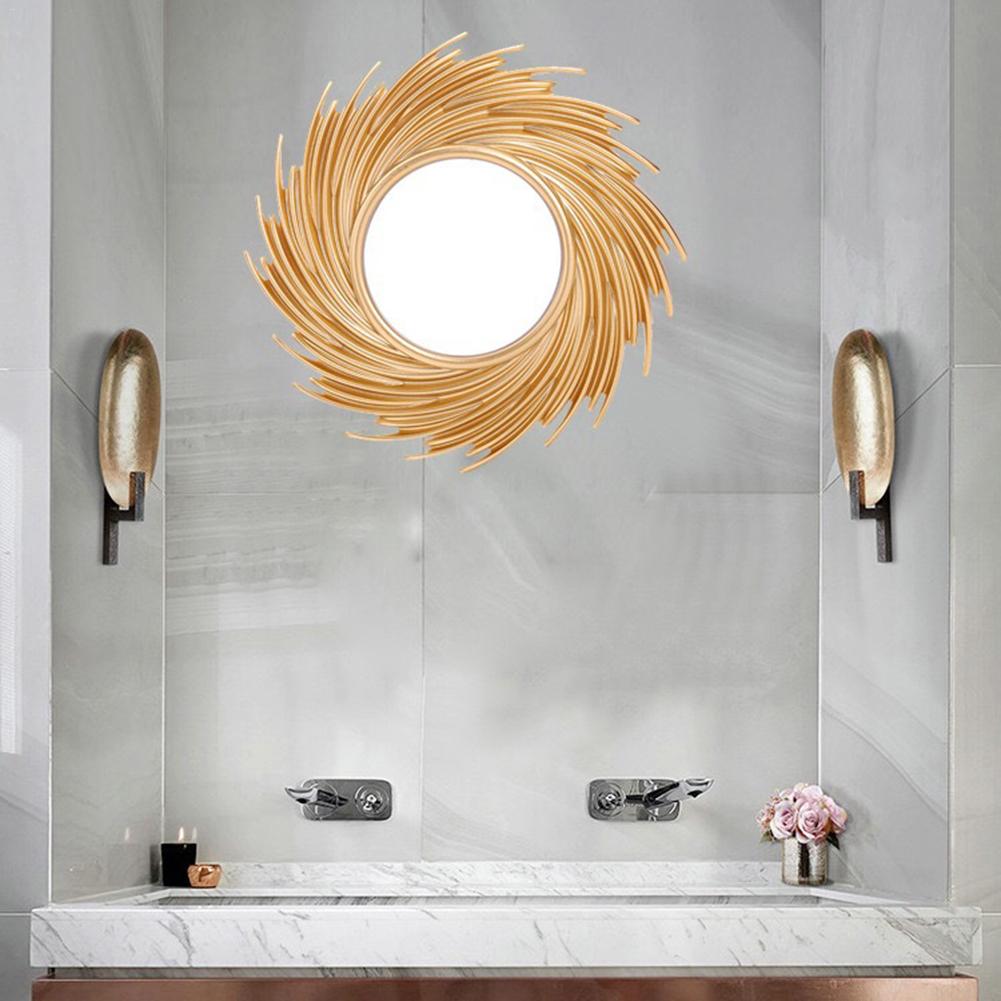 Rotan Spiegel Innovatieve Art Decoratie Ronde Make-Up Spiegel Dressing Badkamer Nordic Primaire Kleur Rieten Muur Opknoping Spiegel