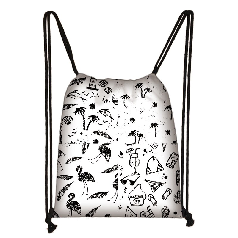 Cartoon Flamingo Print Drawstring Bag Women Travel Bag Teenager School Bag Brown Girl And Boy Backpack Storage Bags A952: skdafr52