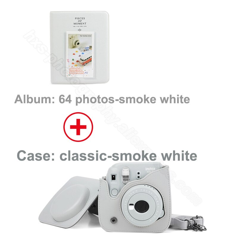Samma album &amp; pu läderfodral i par för fujifilm instax mini 9 8 kamera, fujifilm instax minifilmer: Par-rök vit