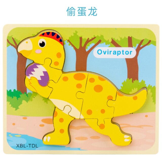 Let'S Make 1PC Montessori Toys Wooden Dinosaur Puzzle Cartoon Early Educational Baby Toy Wood Puzzle Toys: 04