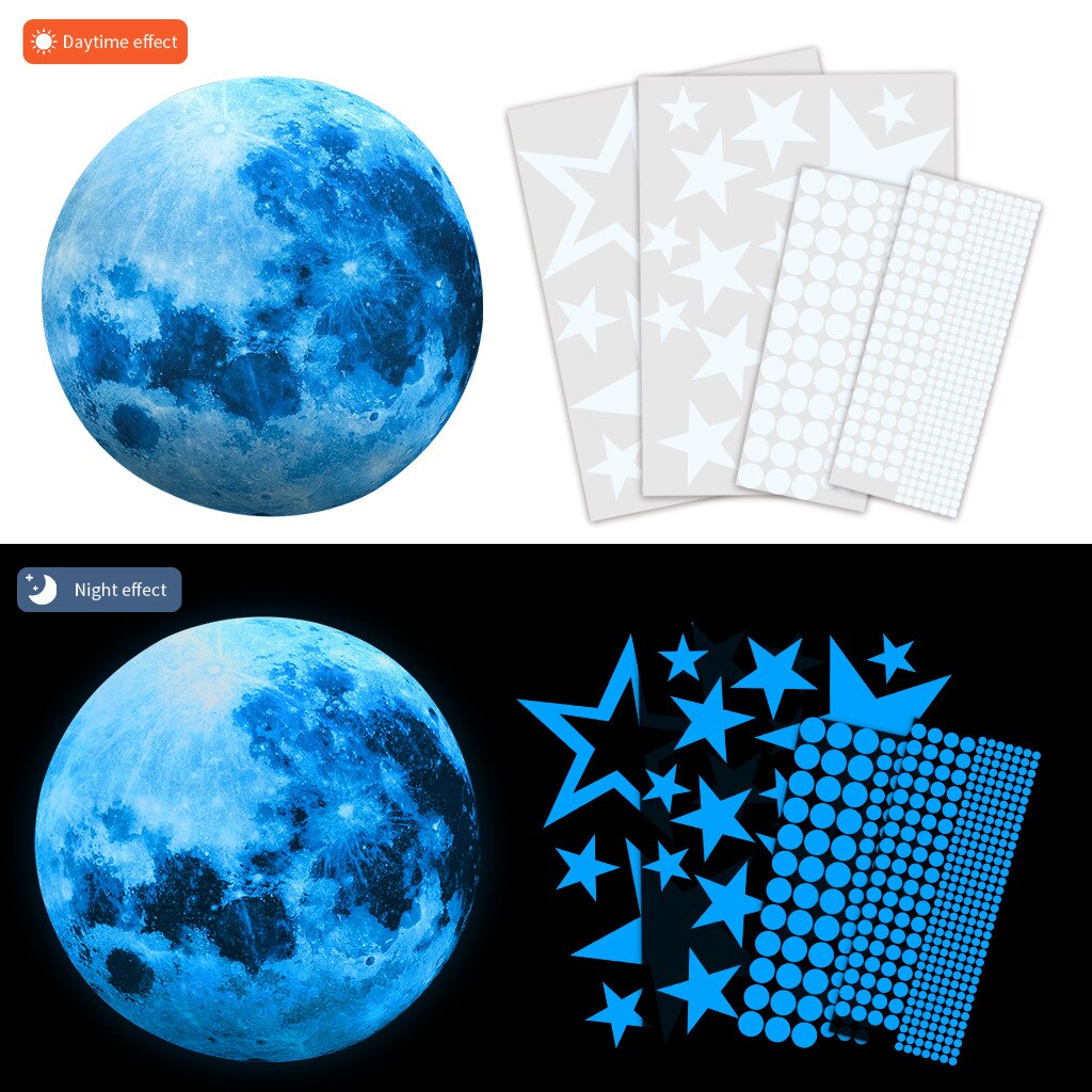 Lichtgevende Maan Ster Dot Meteor Muursticker Verwijderbare Kinderen Slaapkamer Muur Decoratie Sticker Glow In The Dark Slaapkamer Plafond: Blue moon 30cm