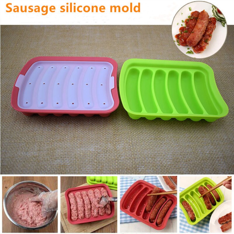 DIY Worst Maken Mold Siliconen Burger Dog Maker Mould Met 6 Holte Brood Maker Hoge Temperatuur Bakvorm Koken gereedschap