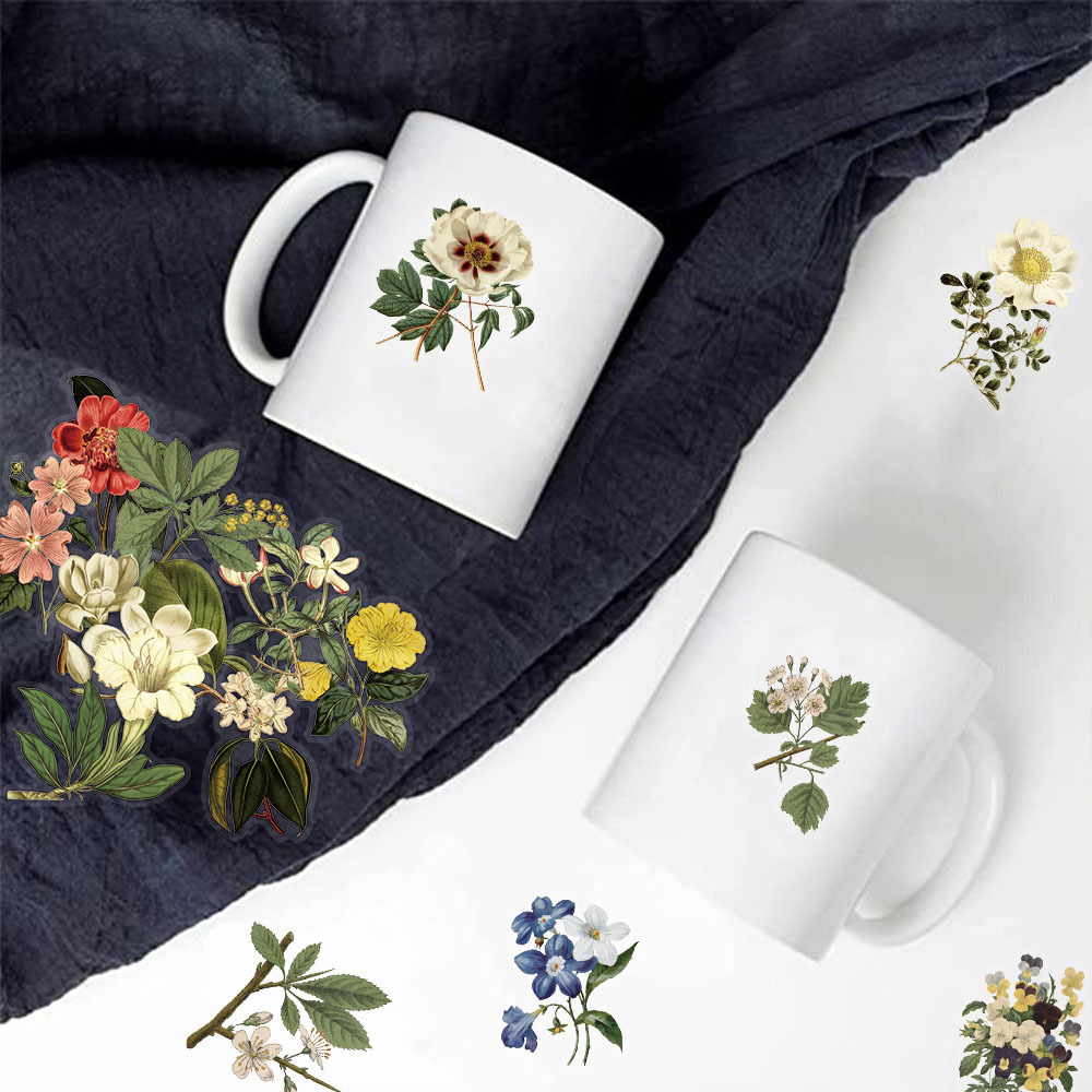 50 przezroczyste naklejki z motywem roślin w stylu vintage, wodoodporne, do dekoracji zwierząt, naklejek na notatniki i gitary