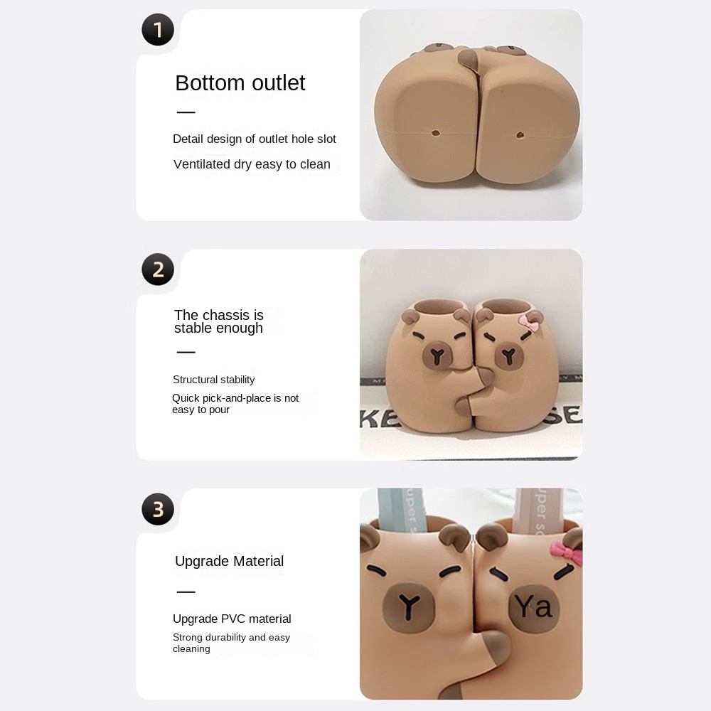 Multi-functional Capybara Toothbrush Holder Drain Hole Hanging/Free Standing Couple Toothbrush Rack Space Saving Stable