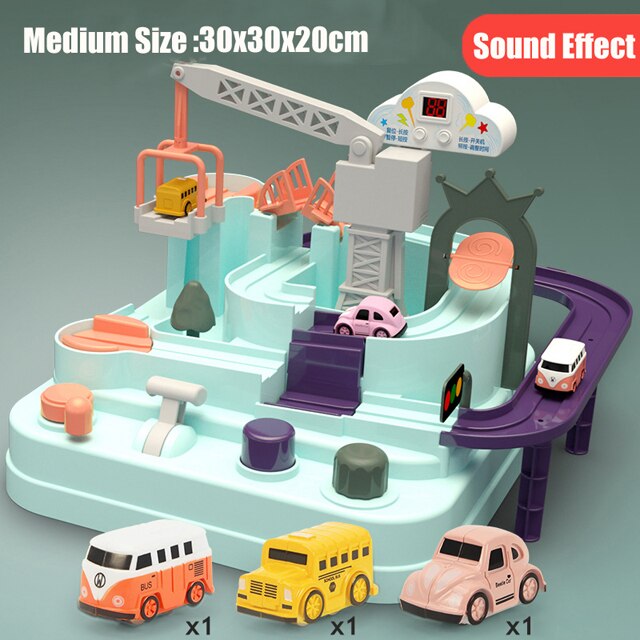 2 in 1 Manual Car Adventure Track Toys for Children Rescue Vehicles Adventure Toys Racing Tracks Rail Car Toys for Boys: Macaron B Set