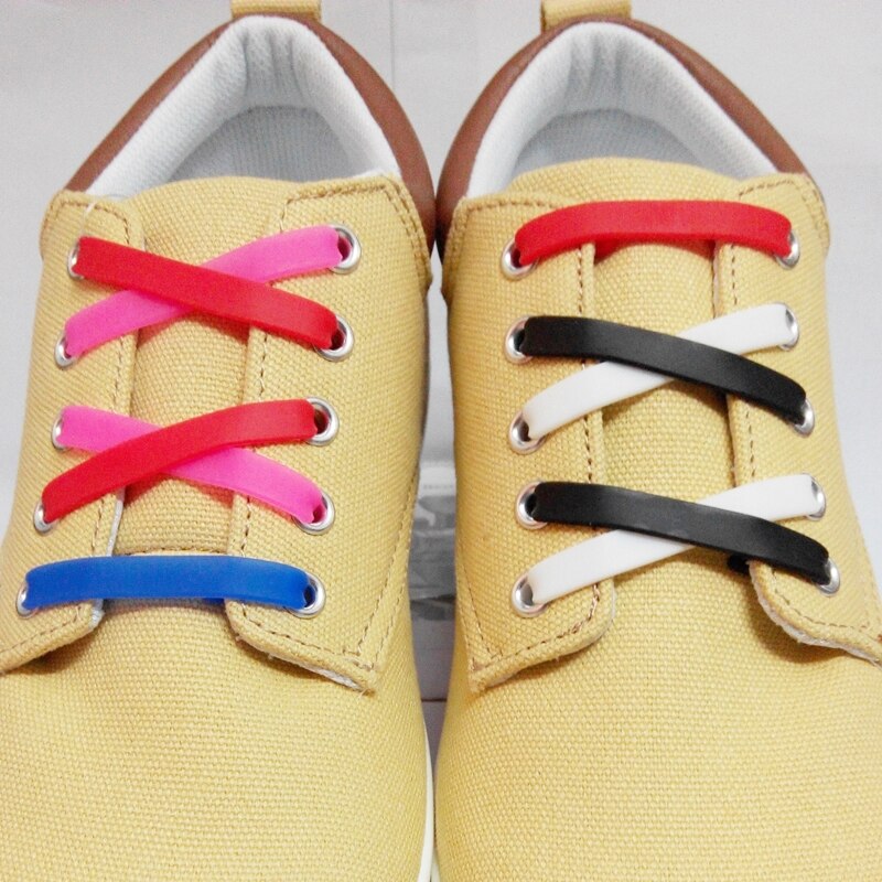 Lacets plats et élastiques en Silicone pour baskets, 12 pièces/lot, système de laçage rapide, 11 couleurs, F084