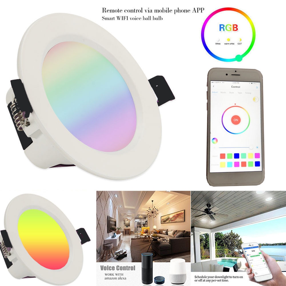 Wifi smart led spot lys  e27 85v-265v dæmpbar rund downlight 7w rgb farve skiftende loft lampe arbejde med alexa google home