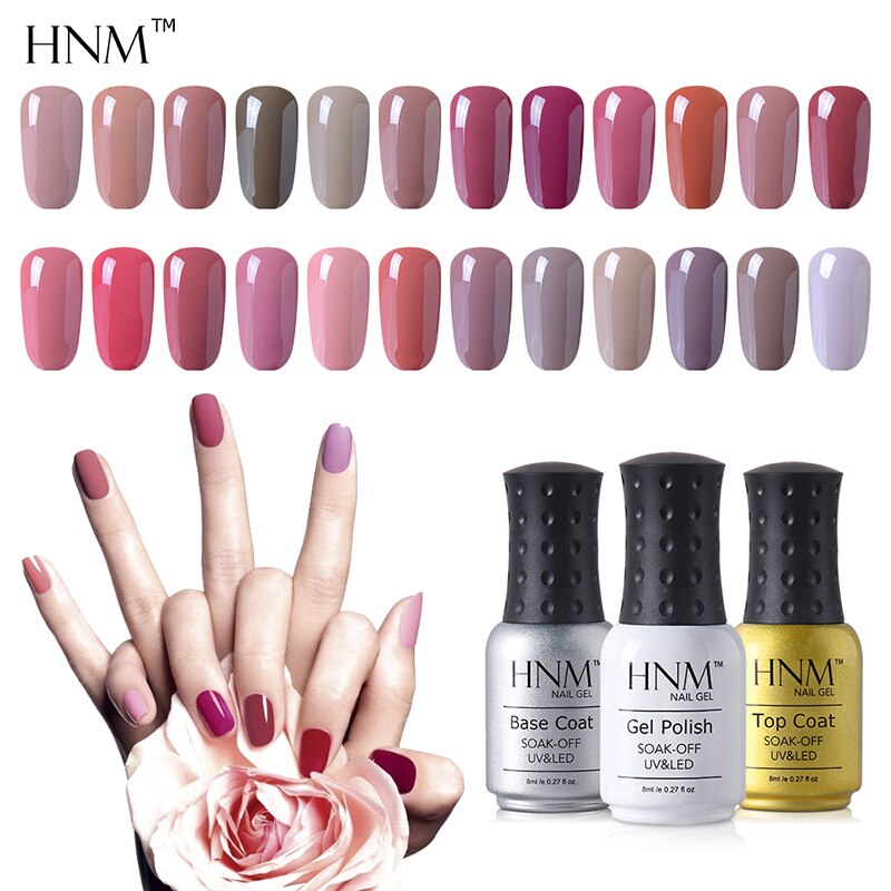 Hnm nude cor gel unha polonês 8ml 24 pçs/lote longa duração verniz gel conjunto ferramenta gelpolonês vernis semi permanente