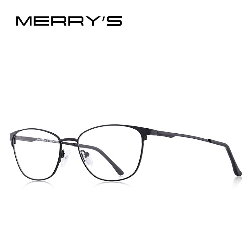 MERRY'S Women Cat Eye Glasses Frame Ladies Optical Eyewear Myopia Prescription Optical Eyeglasses S2053: C01 Black