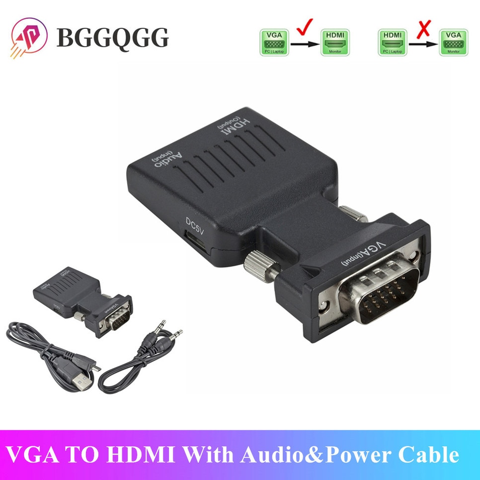Bggqgg Vga Male Naar Hdmi Vrouwelijke Converter Met Audio Adapter Kabels 720/1080P Voor Hdtv Monitor Projector Pc laptop Tv Vga Naar Hdmi
