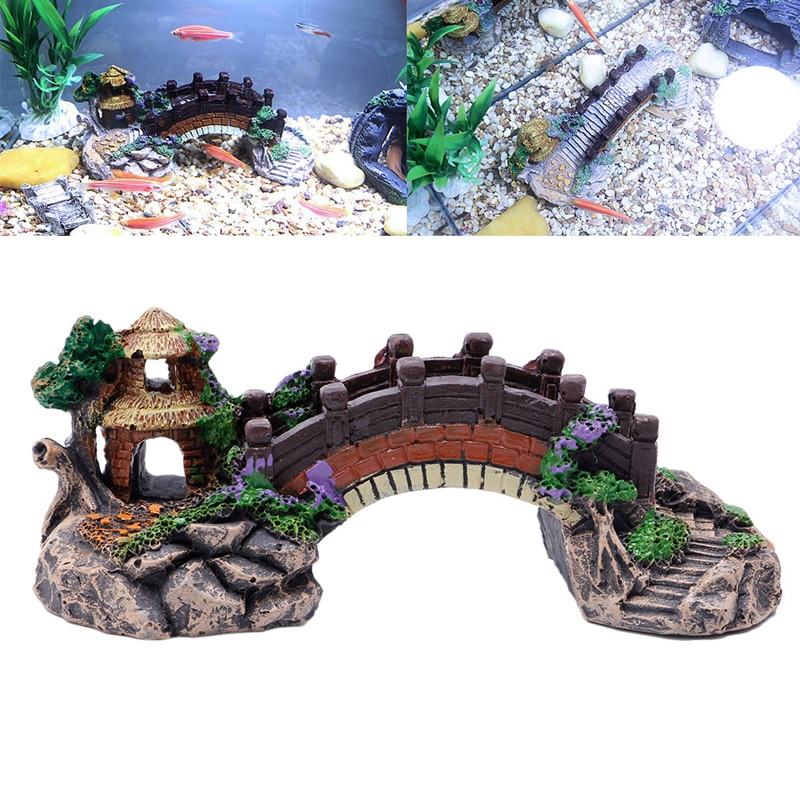 Akvarium harpiks bro landskap akvarium ornamenter paviljong tre dekorasjon tre farge akvarium tilbehør