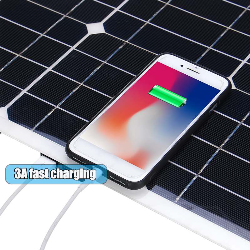 30W Mono Solar Panel DC 12V USB 5V Monocrystalline Flexible Solar Cells Waterproof Battery Charger 53x29cm for Car RV Ship Boat