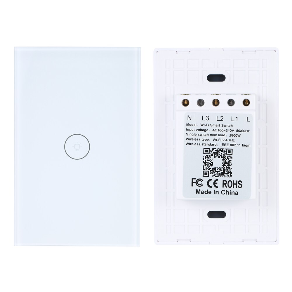 110-240V 1/2Gang 3 Way WiFi Touch Wall Light Switch No Neutral Wire Needed Compatible with Alexa and Google Home Single Pole: 1 Gang