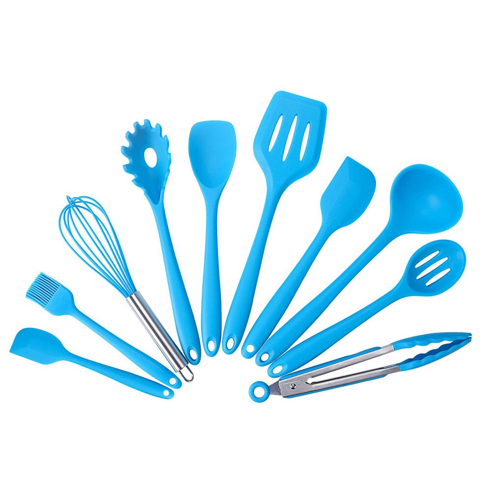 10PC Silicone Wood Turner Soup Spoon Spatula Brush Scraper Pasta Server Egg Beater Kitchen Cooking Tools Kitchenware