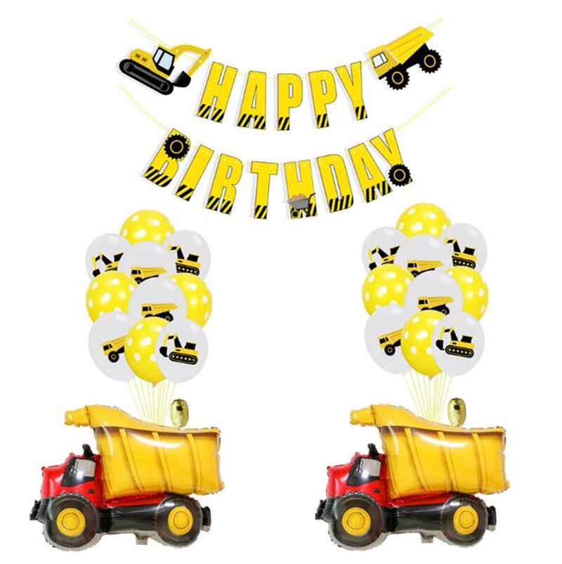 Tegneserie hat konstruktion køretøj gravemaskine tema ballon konfetti ballon ingeniørkøretøjer fødselsdagsfest forsyninger hat: 7