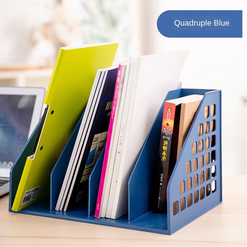 All-in-One File Box Triple Quadruple Documentation Storage Rack Desktop File Column Office Shelf Document Basket: Style 1Blue