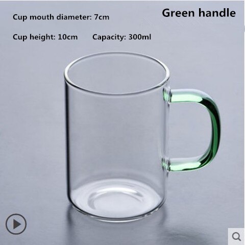 Color handle transparent glass coffee tea beverage dessert breakfast milk cup kitchen utensil with handle glass: B Green handle