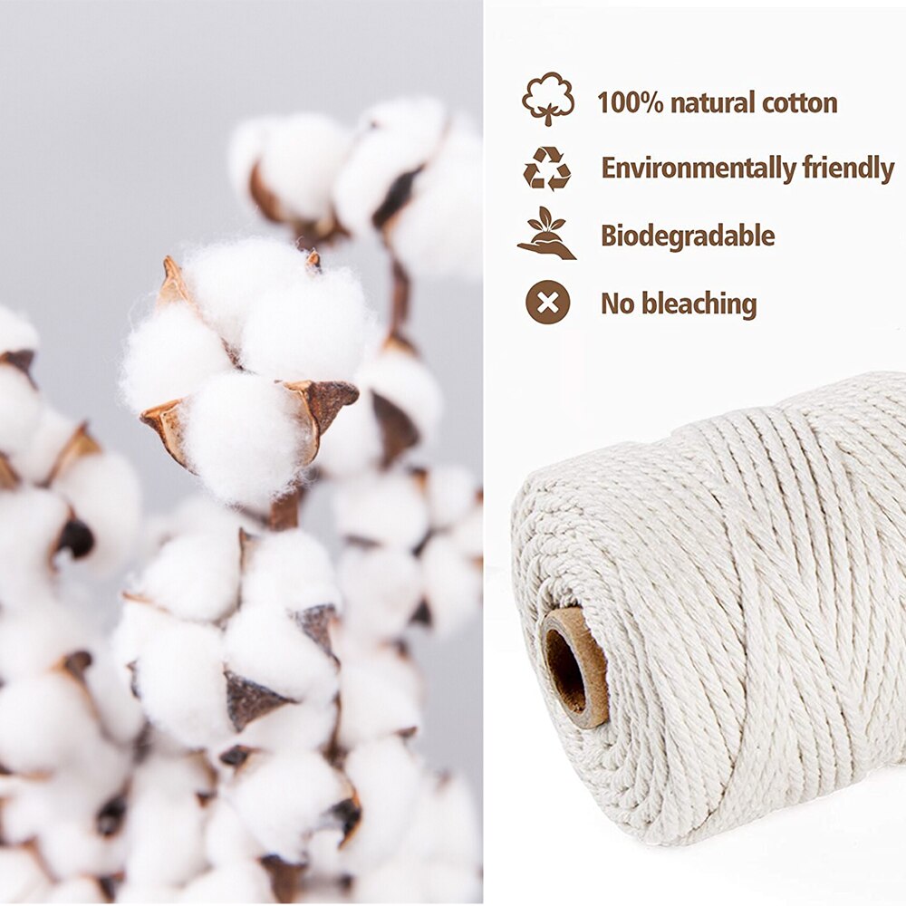Macrame Cord 5mm Natural Cotton Twisted Macrame Rope String DIY Craft Knitting Making Plant Hangers Wall Hangings