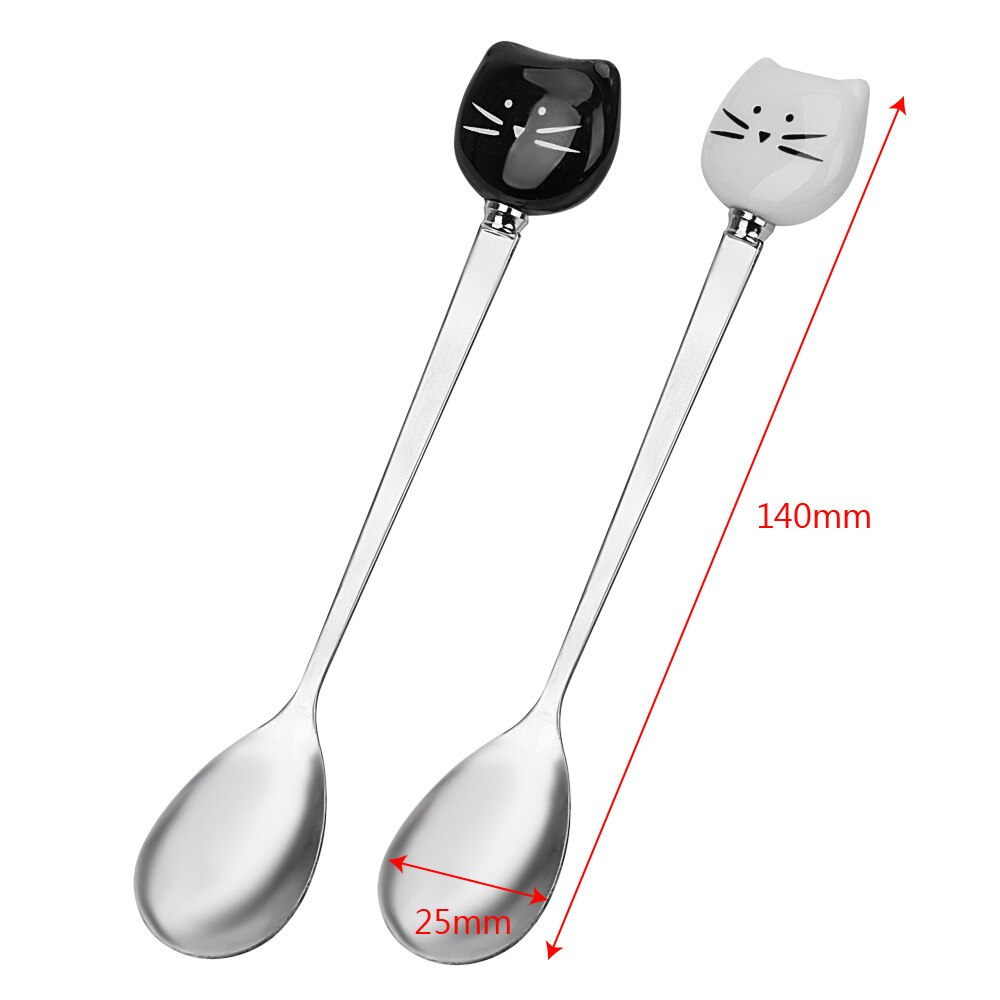 Cuchara de cerámica para helado de gato, herramienta de cocina, cubiertos, cuchara de café de acero inoxidable