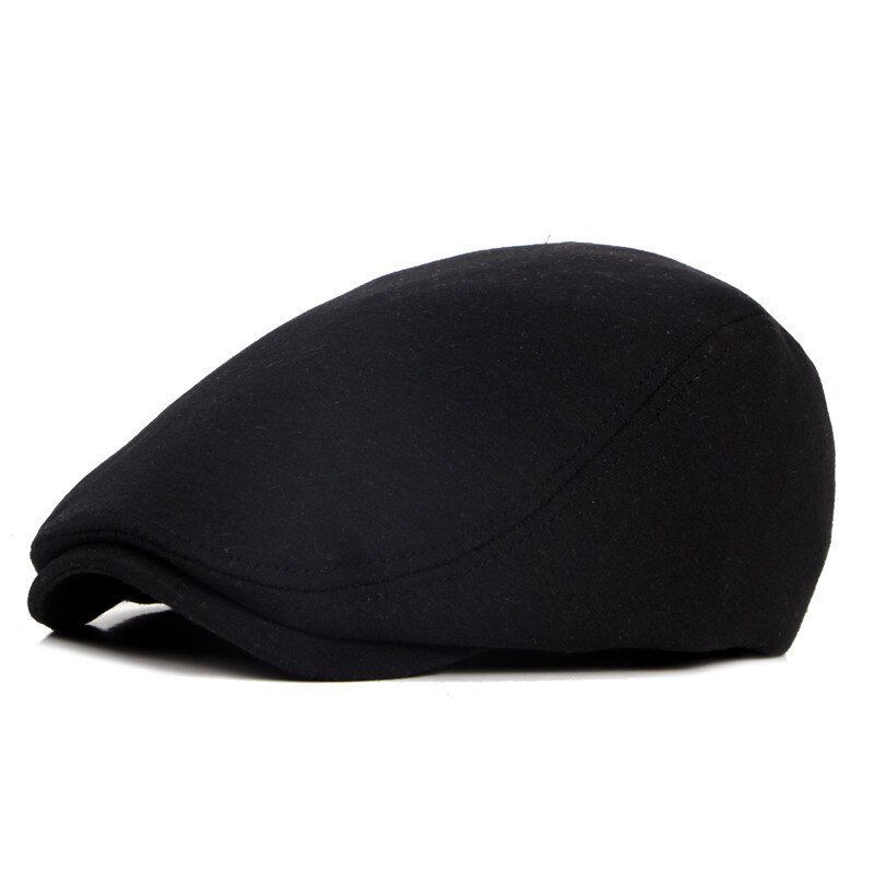 Gorro de boina FS para hombre y mujer, gorro de algodón negro de otoño e invierno, gorro plano de hiedra ajustable para hombre y mujer, Boina de punto liso para caballero: Black