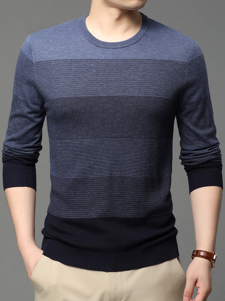 COODRONY Brand Casual Spring Autumn Male Arrivals Slim Fit Soft Sweater Streetwear Men Knitted O-Neck Pullover W1015: Blue / XL