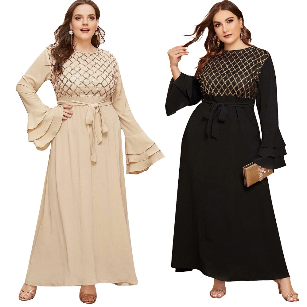 Donne Paillettes Abito Lungo Abaya Dubai Chiffon Caftano Turco Jilbab Musulmano Plus Size Maxi Abito Abito Del Partito Caftano Ramadan Islamico