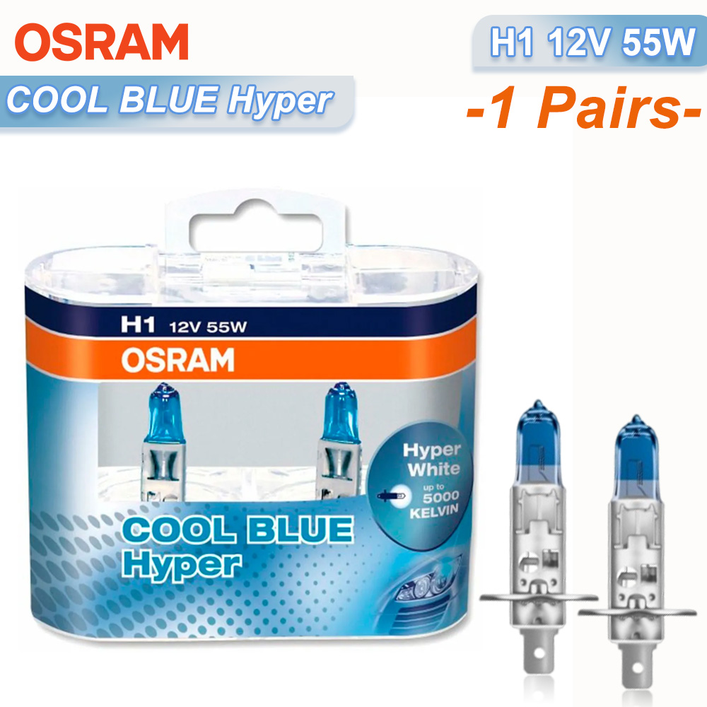 Osram cool blue hyper white  h7 h4 h1 h11 hb3 9005 hb4 9006 halogenforlygte billygte hi/lo-stråle 5300k 12v 55w pære  (2 stk.): Blå