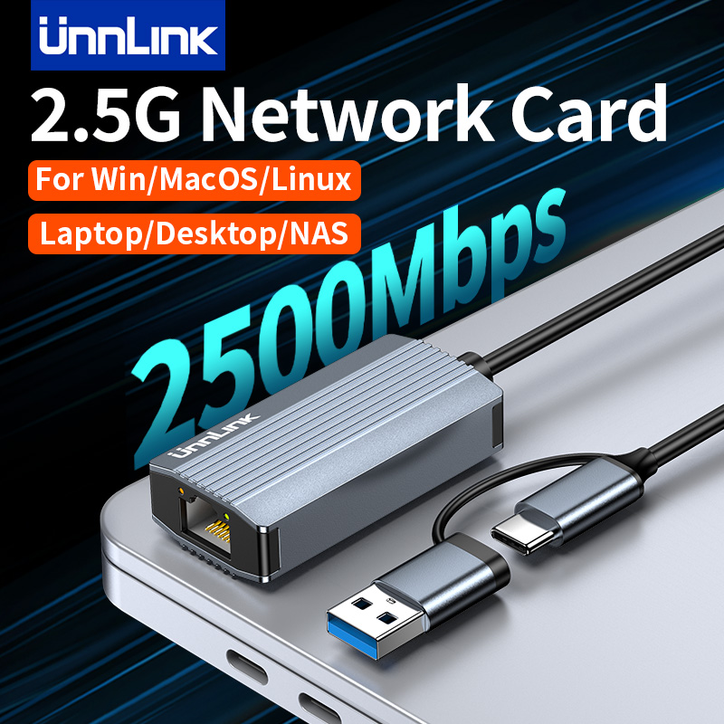 Unnlink 2.5G Ethernet Adapter 2500Mbps USB 3.0 & Type C to Rj45 Network Card for Laptop PC NAS Server Windows Mac OS Internet