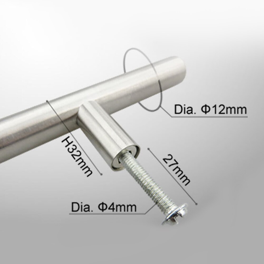 Poignée pratique en acier inoxydable pour porte de cuisine, barre en T, bouton de traction pour armoire, tiroir, meuble, armoire, 12mm