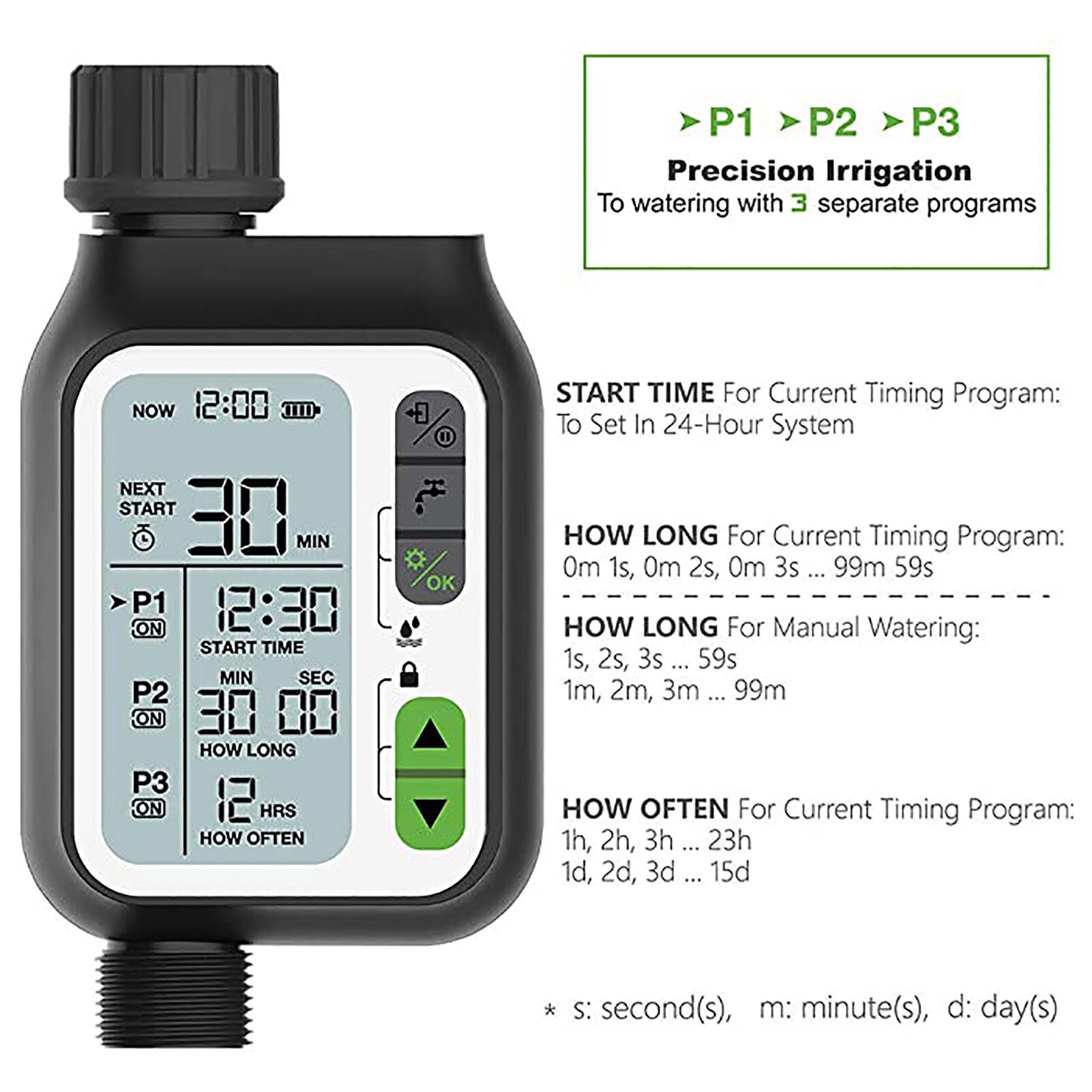 Automatic Smart Water Timer Digital LCD Screen Hose Automatic Watering Timer Timer Irrigation Lock Rain Sensor IPX5 Waterproof