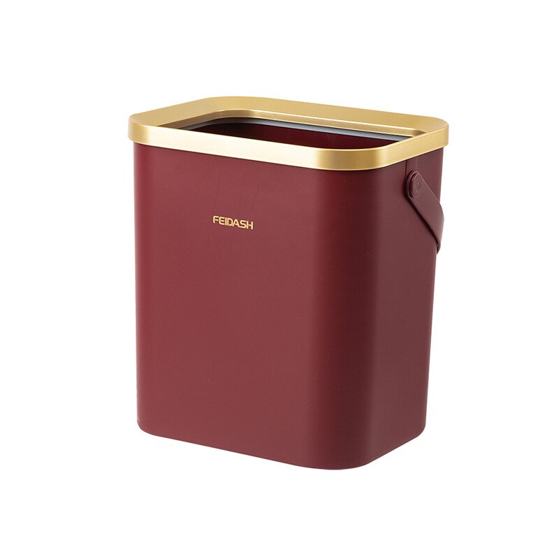15L Kitchen Bathroom Trash Can with Handle Golden Luxury Square Trash Bin Office Paper Recycling Wastebasket Storage Box: Red gold