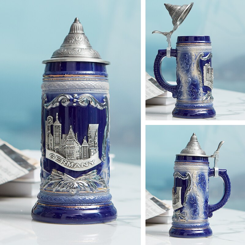 German Beer Stein Mug Large Capacity Retro Ceramic Beer Mugs Handmade Cup Germany Tankard Glass Mug 600ml Best Fathers Mens