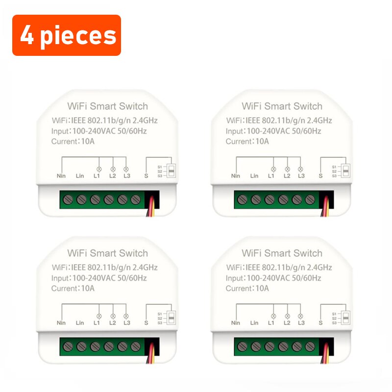 Tuya 3-gang MINI Wifi Smart Switch 3 Channels Timer Relay Smart Life Automation Breaker Module Work With Alexa Google Home: 4 pieces