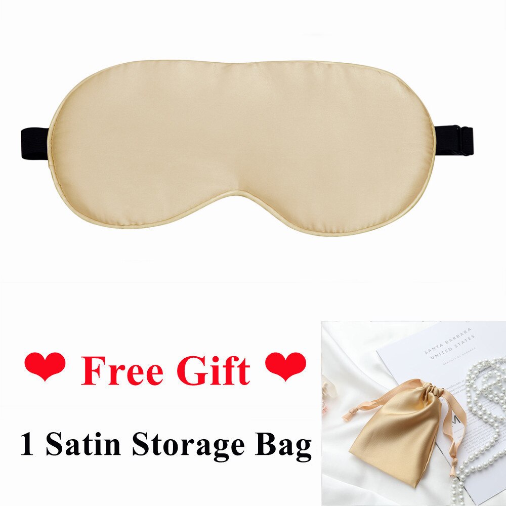 100% Natural 19 Mulberry Silk Sleep Eye Mask Sleeping Smooth Soft Eye Sleep Shade Cover with Elastic Adjustable Strap Blindfold: Gold with Bag